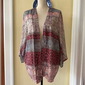 Garnet Hill | 100% Silk Boho Open Front Cardigan Kimono Cover Up